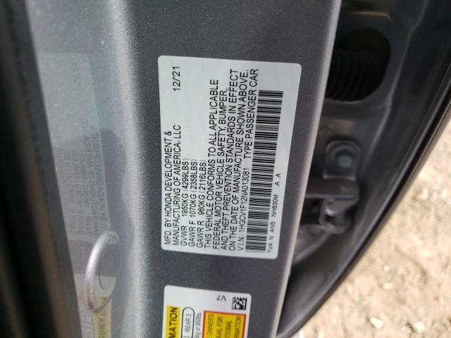 1HGCV1F12NA013081 - 2022 HONDA ACCORD LX SILVER photo 10