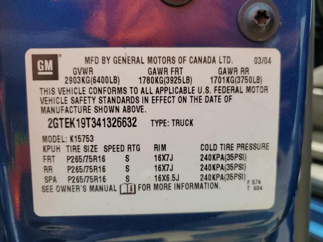 2GTEK19T341326632 - 2004 GMC NEW SIERRA K1500 BLUE photo 12