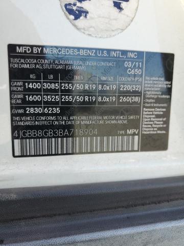 4JGBB8GB3BA718904 - 2011 MERCEDES-BENZ ML 350 4MATIC WHITE photo 13