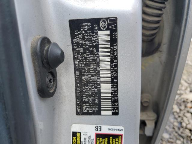 2T1BU4EE1BC600043 - 2011 TOYOTA COROLLA BASE Сріблястий фото 12