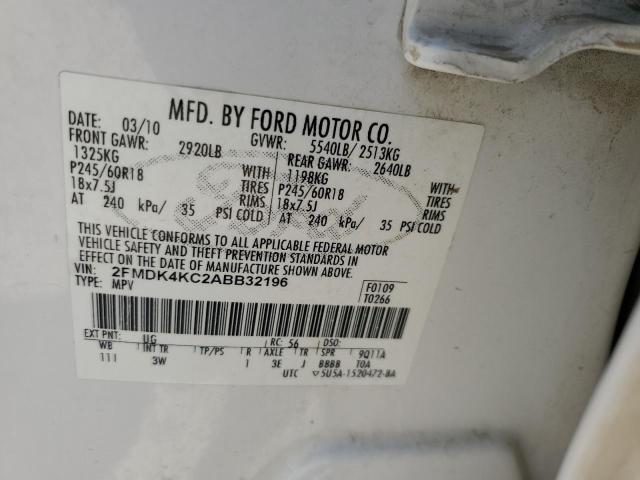 2FMDK4KC2ABB32196 - 2010 FORD EDGE LIMITED WHITE photo 13