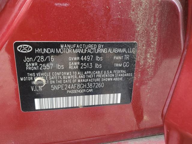 5NPE24AF8GH387260 - 2016 HYUNDAI SONATA SE 勃艮第红 照片 12