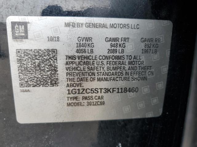 1G1ZC5ST3KF118460 - 2019 CHEVROLET MALIBU LS BLACK photo 12