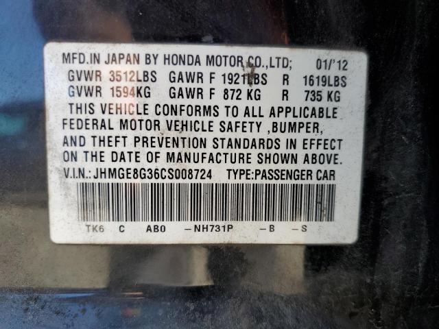 JHMGE8G36CS008724 - 2012 HONDA FIT BLACK photo 13