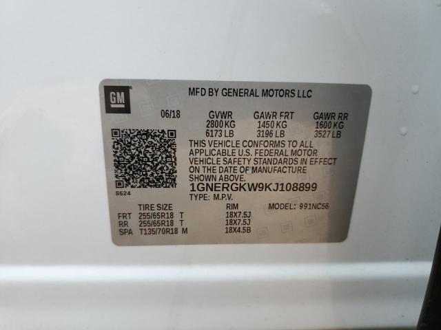1GNERGKW9KJ108899 - 2019 CHEVROLET TRAVERSE LT Beyaz fotoğraf 13