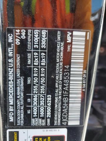 4JGDA5HB1FA485314 - 2015 MERCEDES-BENZ ML 350 4MATIC BLACK photo 13