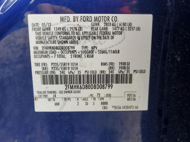 2FMHK6D80DBD08799 - 2013 FORD FLEX LIMITED BLUE photo 10