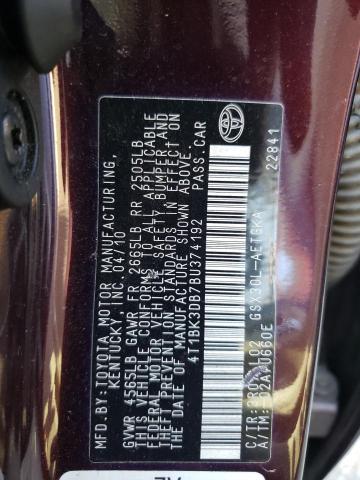 4T1BK3DB7BU374192 - 2011 TOYOTA AVALON BASE Bordo foto 12