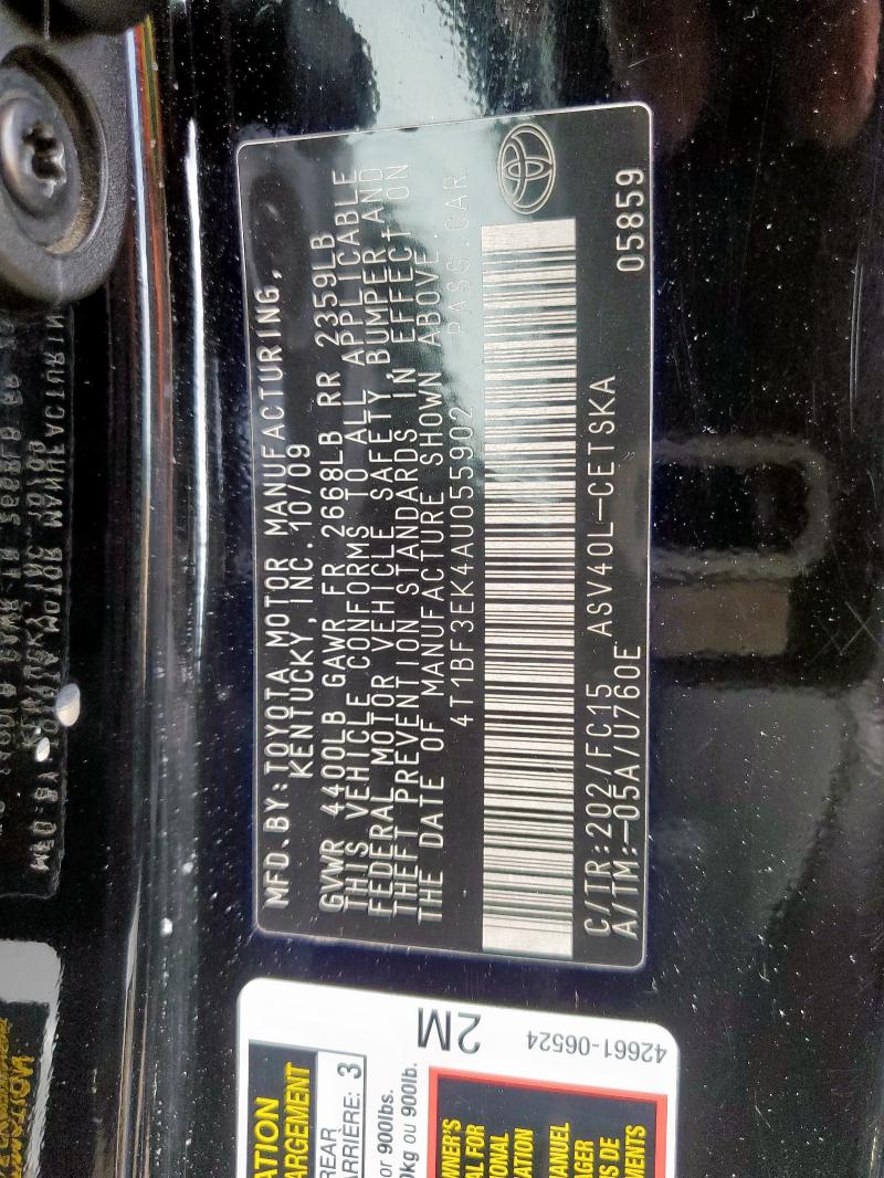 4T1BF3EK4AU055902 - 2010 TOYOTA CAMRY BASE 黑色 照片 12