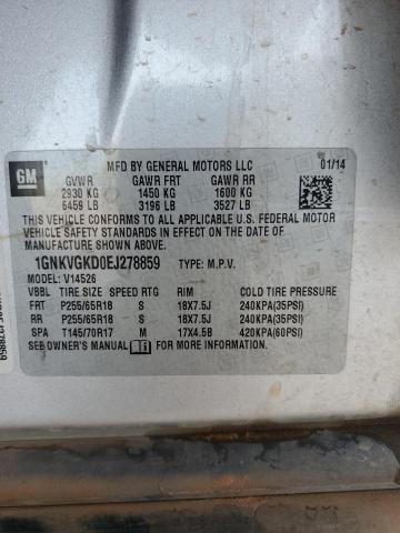 1GNKVGKD0EJ278859 - 2014 CHEVROLET TRAVERSE LT SILVER photo 13