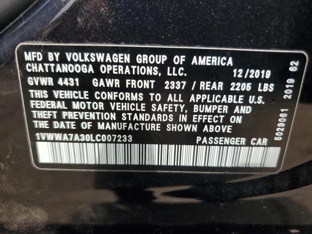 1VWWA7A30LC007233 - 2020 VOLKSWAGEN PASSAT SE შავი ფოტო 12