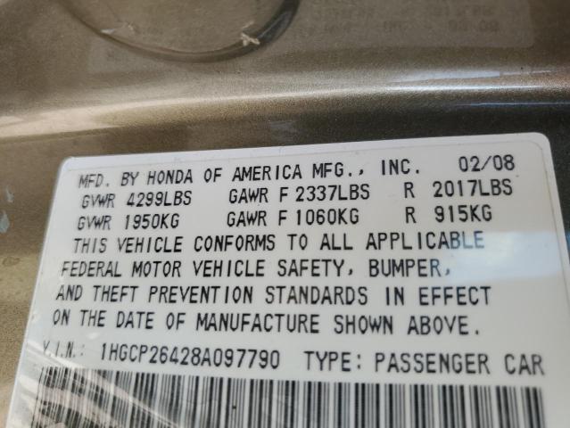 1HGCP26428A097790 - 2008 HONDA ACCORD LXP 金色 照片 13