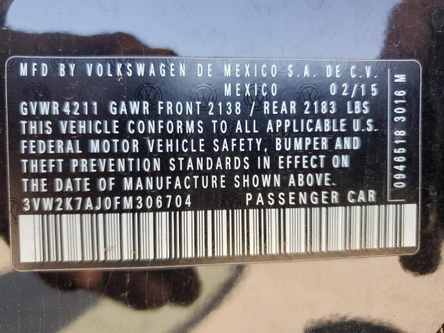 3VW2K7AJ0FM306704 - 2015 VOLKSWAGEN JETTA BASE 黑色 照片 12