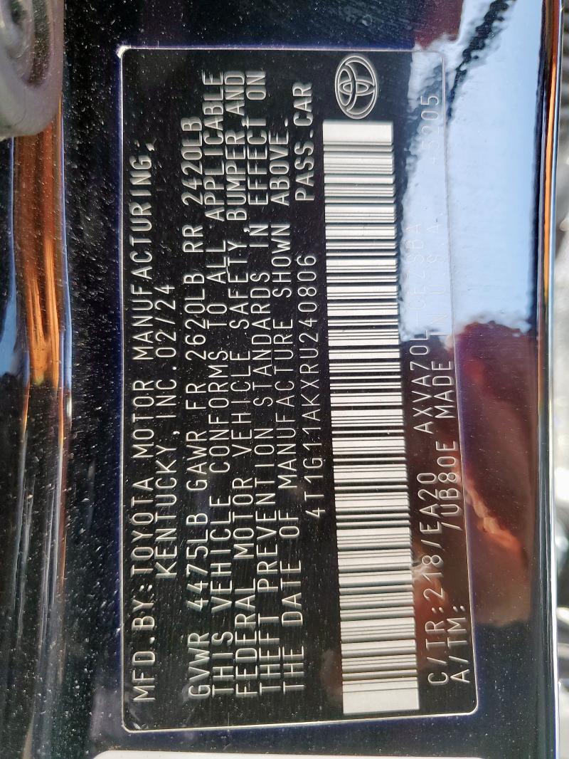 4T1G11AKXRU240806 - 2024 TOYOTA CAMRY SE NIGHT SHADE BLACK photo 13