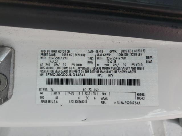 1FMCU0GD2JUD14541 - 2018 FORD ESCAPE SE 白色 照片 13