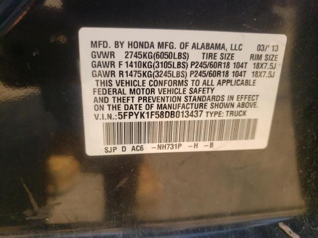 5FPYK1F58DB013437 - 2013 HONDA RIDGELINE RTL BLACK photo 12