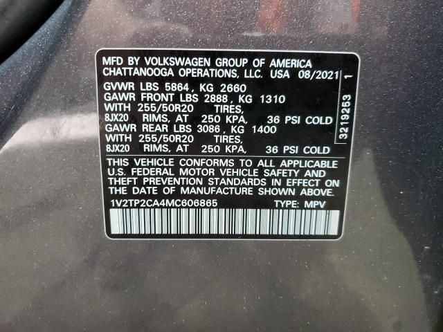 1V2TP2CA4MC606865 - 2021 VOLKSWAGEN ATLAS SEL PREMIUM Серый фото 13
