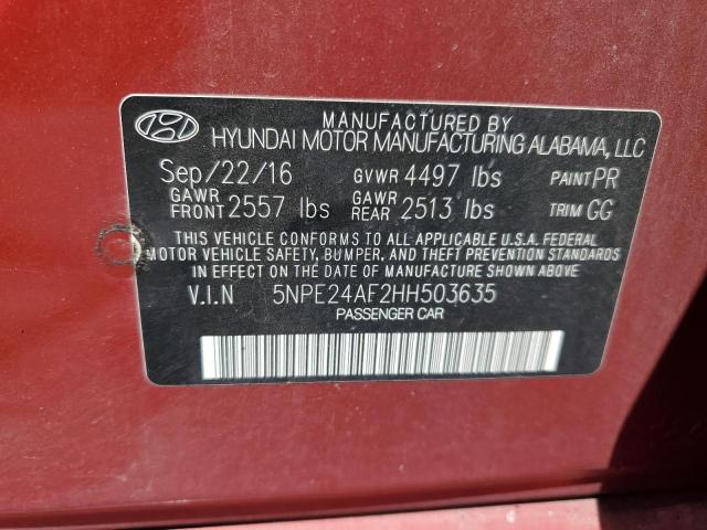 5NPE24AF2HH503635 - 2017 HYUNDAI SONATA SE RED photo 12