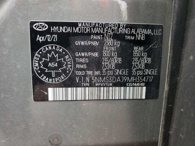 5NMS3DAJ9MH354717 - 2021 HYUNDAI SANTA FE SEL GRAY photo 14
