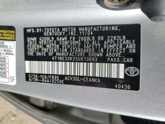 4T1BE32K25U013693 - 2005 TOYOTA CAMRY LE GRAY photo 12