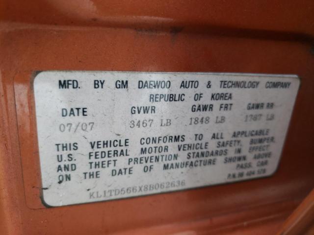 KL1TD566X8B062636 - 2008 CHEVROLET AVEO BASE Narıncı foto 12