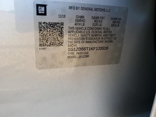 1G1ZD5ST1KF133519 - 2019 CHEVROLET MALIBU LT SILVER photo 12