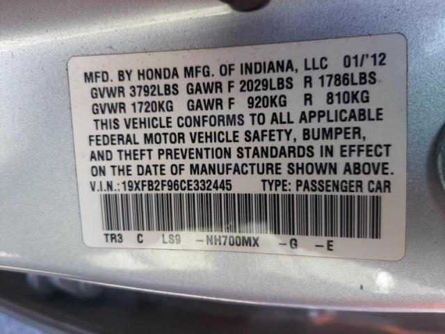 19XFB2F96CE332445 - 2012 HONDA CIVIC EXL SILVER photo 10