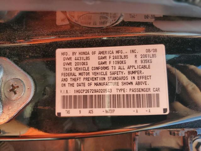 1HGCP26729A020543 - 2009 HONDA ACCORD EX BLACK photo 12