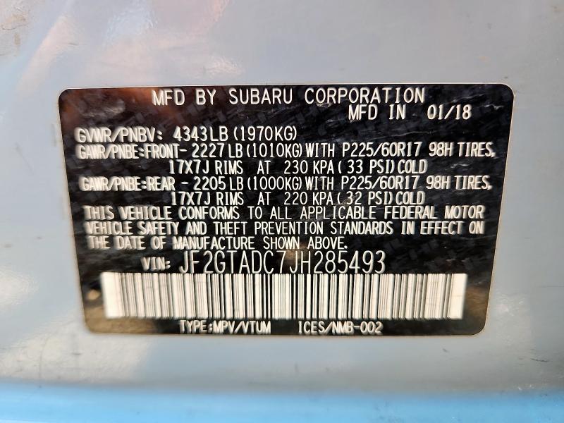 JF2GTADC7JH285493 - 2018 SUBARU CROSSTREK PREMIUM ლურჯი ფოტო 12