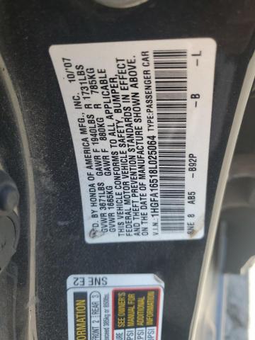 1HGFA16518L025064 - 2008 HONDA CIVIC LX BLACK photo 12