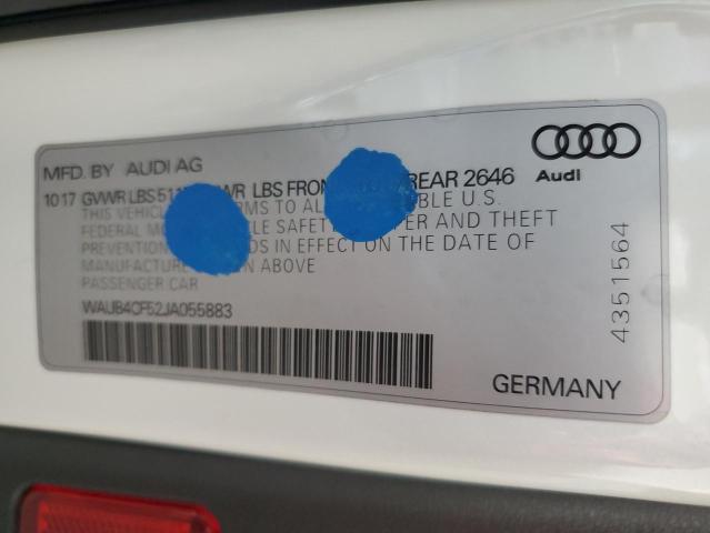 WAUB4CF52JA055883 - 2018 AUDI S5 PREMIUM PLUS თეთრი ფოტო 12