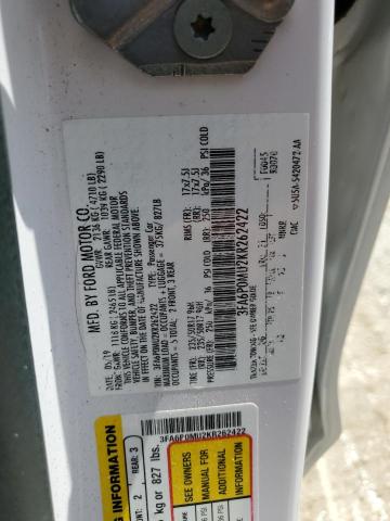 3FA6P0MU2KR262422 - 2019 FORD FUSION SEL Weiß Foto 12