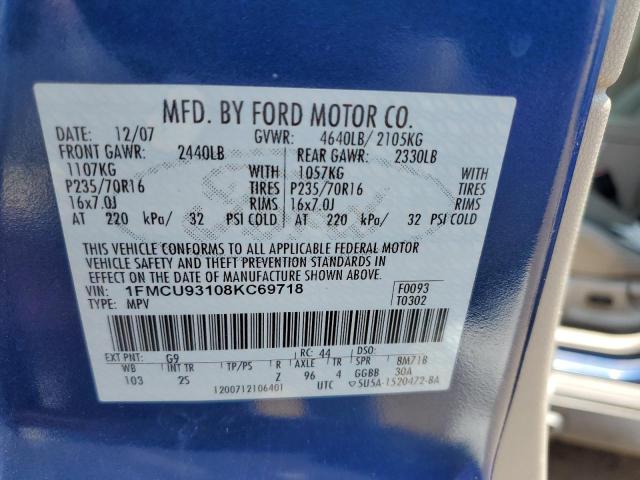 1FMCU93108KC69718 - 2008 FORD ESCAPE XLT BLUE photo 13