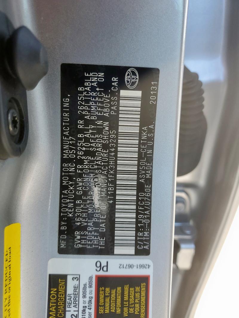 4T1BF1FK3HU443295 - 2017 TOYOTA CAMRY LE SILVER photo 12