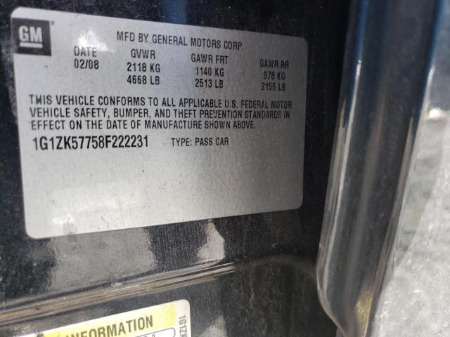 1G1ZK57758F222231 - 2008 CHEVROLET MALIBU LTZ შავი ფოტო 10