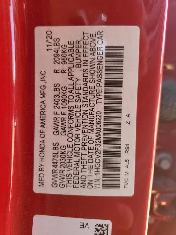 1HGCV2F32MA006220 - 2021 HONDA ACCORD SPORT 红色 照片 12