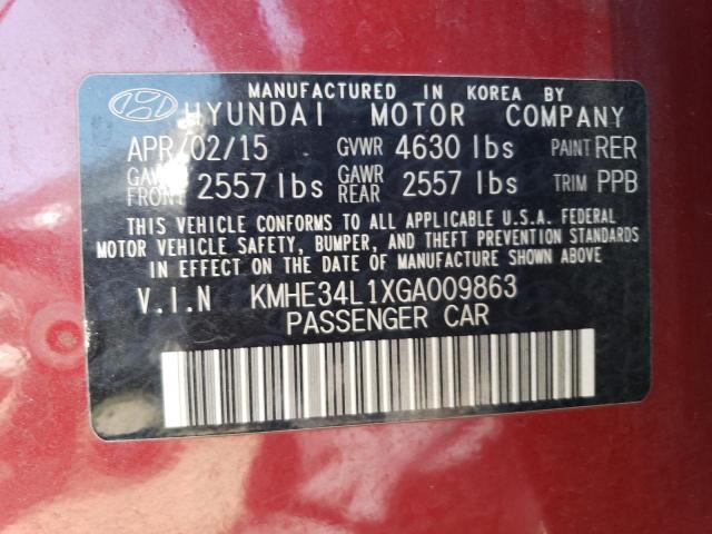 KMHE34L1XGA009863 - 2016 HYUNDAI SONATA HYBRID RED photo 13