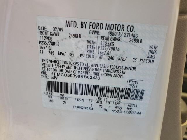 1FMCU59399KB62430 - 2009 FORD ESCAPE HYBRID WHITE photo 12