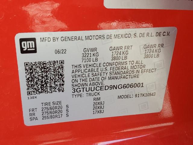 3GTUUCED9NG606001 - 2022 GMC SIERRA K1500 ELEVATION RED photo 12