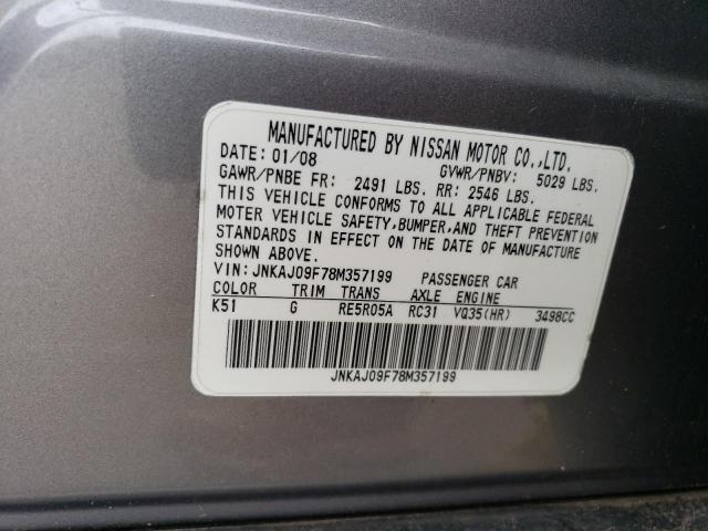 JNKAJ09F78M357199 - 2008 INFINITI EX35 BASE Մոխրագույն լուսանկար 13