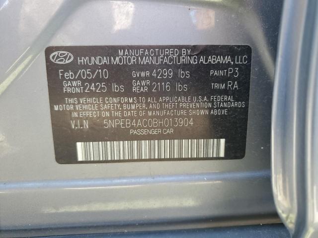 5NPEB4AC0BH013904 - 2011 HYUNDAI SONATA GLS GRAY photo 12