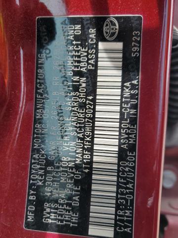 4T1BF1FK9HU790274 - 2017 TOYOTA CAMRY LE RED photo 12