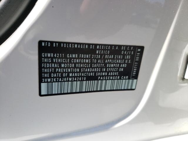 3VW2K7AJ6FM342610 - 2015 VOLKSWAGEN JETTA BASE 白色 照片 12