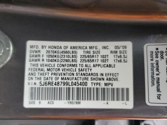 5J6RE48799L045400 - 2009 HONDA CR-V EXL GRAY photo 14