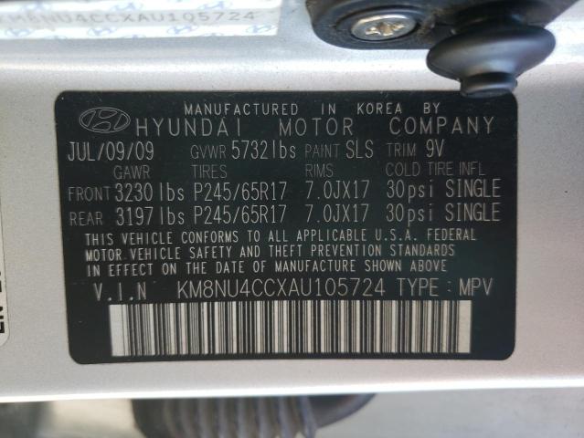 KM8NU4CCXAU105724 - 2010 HYUNDAI VERACRUZ GLS SILVER photo 10