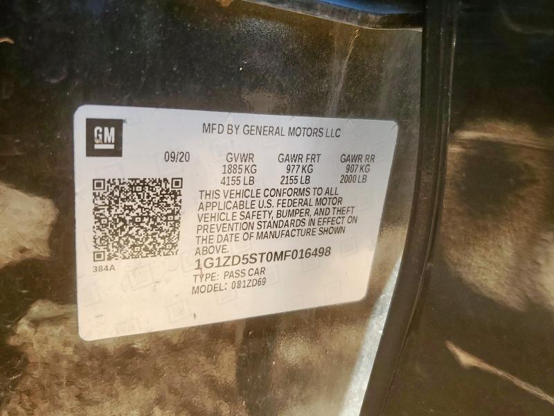 1G1ZD5ST0MF016498 - 2021 CHEVROLET MALIBU LT BLACK photo 13