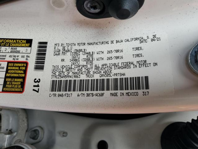 3TMCZ5AN5MM419863 - 2021 TOYOTA TACOMA DOUBLE CAB WHITE photo 12