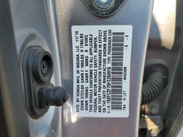 19XFC2F70HE204916 - 2017 HONDA CIVIC EX SILVER photo 12