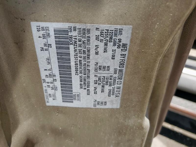 1FMZU67E51UB58842 - 2001 FORD EXPLORER S BEIGE photo 12