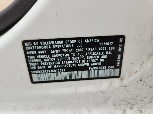 1VWBA7A32JC017094 - 2018 VOLKSWAGEN PASSAT SE Սպիտակ լուսանկար 13